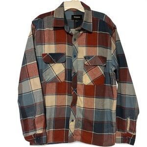 Brixton Men Button Up Shirt medium Blue Plaid Bowery Flannel Work Long Sleeve